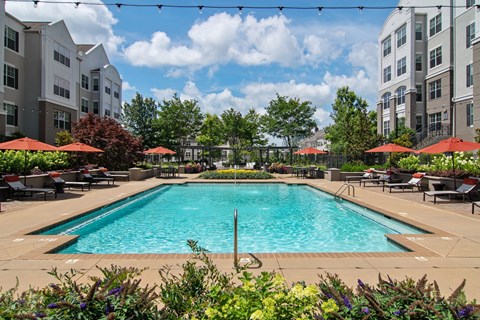 Swimming Pool and Lounge Area at Emblem Alpharetta, Alpharetta, GA